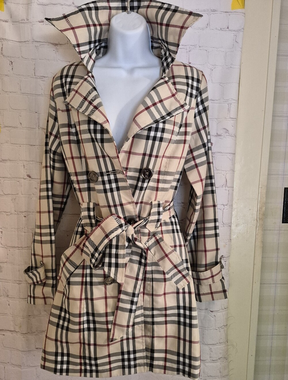 BURBERRY LONDON Classic Nova Check Cotton Trench Coat Made in England Sz.L $1500